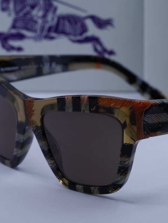 Burberry BE4449 4146/73 Cat Eye Sunglasses - Check Sand/Grey main image 6